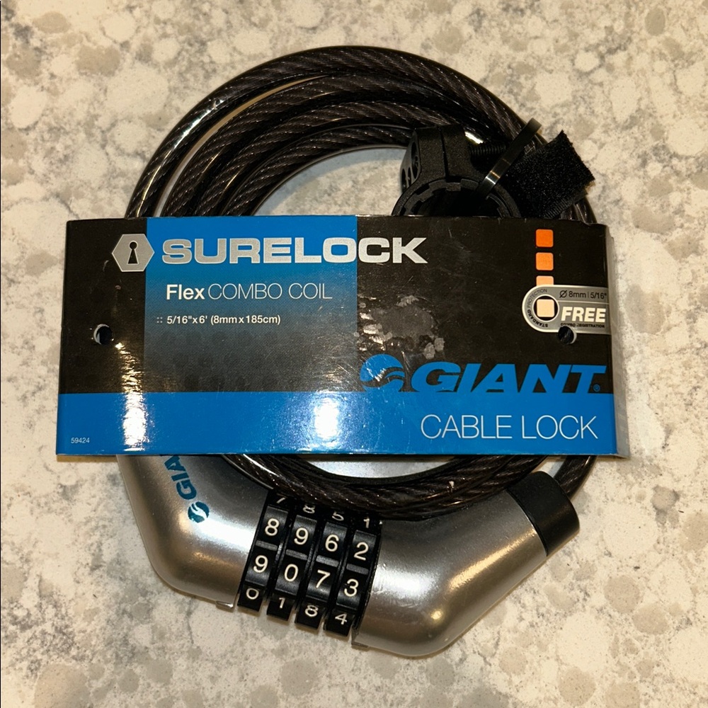 NWT- GIANT SureLock Flex Combo Coil Cable Bike Lock